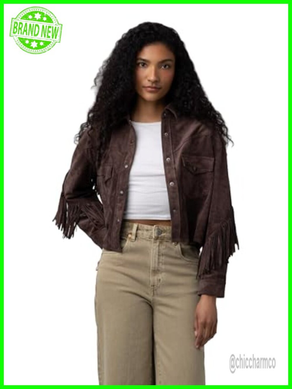 Faux Suede Fringe Shirt Jacket Snap Front Long Sleeve Fall